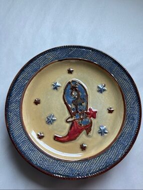 2 Canyon Ranch Collection Cowboy Boot 9 inch Ceramic plates salad heavy Western